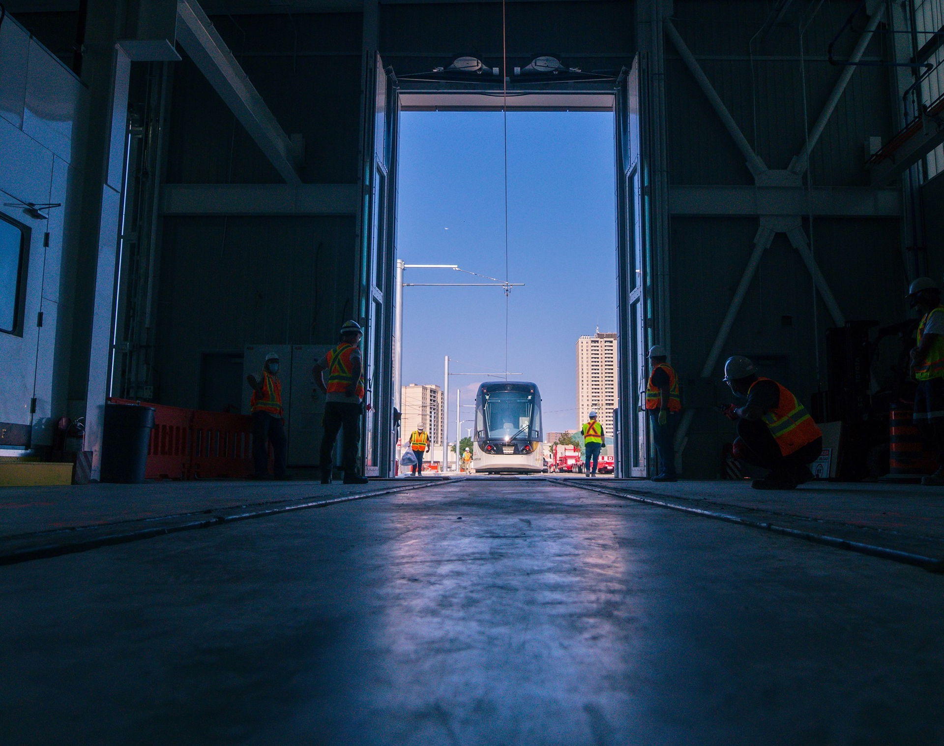 Light Rail Vehicle (LRV) Entering Facility